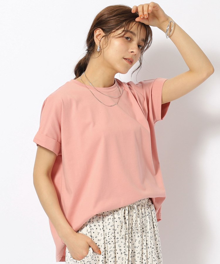シューラルー/ドレスキップ(SHOO・LA・RUE/DRESKIP)の【洗える/UV】お袖ロールアップゆるTシャツ ピンク(072)