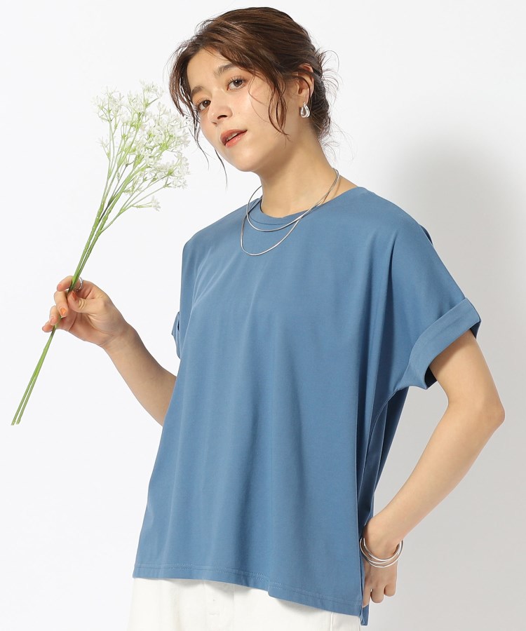 シューラルー/ドレスキップ(SHOO・LA・RUE/DRESKIP)の【洗える/UV】お袖ロールアップゆるTシャツ ブルー(092)