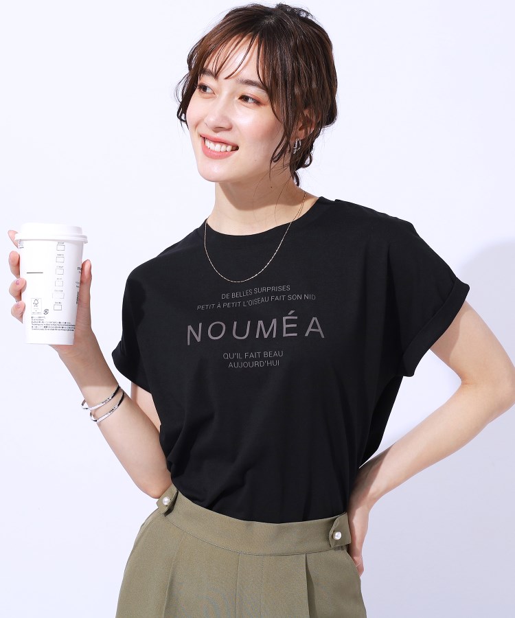 シューラルー/ドレスキップ(SHOO・LA・RUE/DRESKIP)の【洗える】USAコットン ロゴTシャツ ブラック(019)