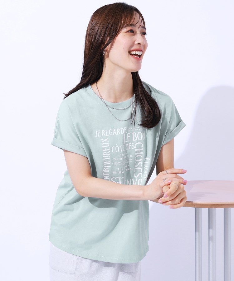 シューラルー/ドレスキップ(SHOO・LA・RUE/DRESKIP)の【洗える】USAコットン ロゴTシャツ ミントグリーン(021)