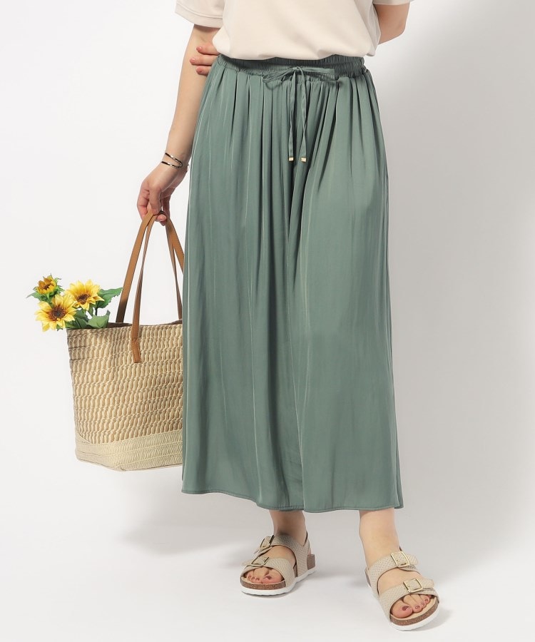 無理せずキレイ】ロングシーズン活躍 サテンフレア ワイドスカー 無理せずキレイ】ロングシーズン活躍 サテンフレア ワイドスカー