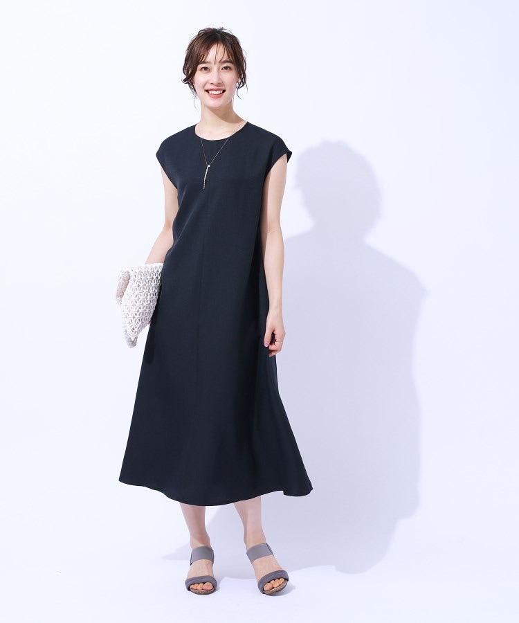 夏でも一枚でさらっと快適 麻調フレンチロングワンピース 夏でも一枚でさらっと快適 麻調フレンチロングワンピース
