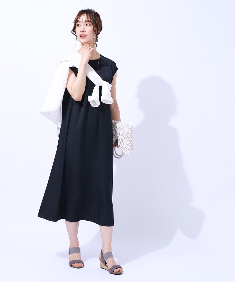 夏でも一枚でさらっと快適 麻調フレンチロングワンピース 夏でも一枚でさらっと快適 麻調フレンチロングワンピース