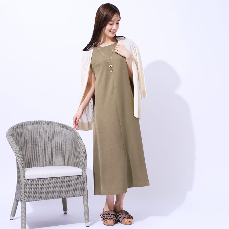夏でも一枚でさらっと快適 麻調フレンチロングワンピース 夏でも一枚でさらっと快適 麻調フレンチロングワンピース