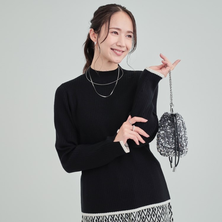 シューラルー/ドレスキップ(SHOO・LA・RUE/DRESKIP)の【洗える】1枚でこなれ見え 配色ライン リブハイネックニット ニット/セーター