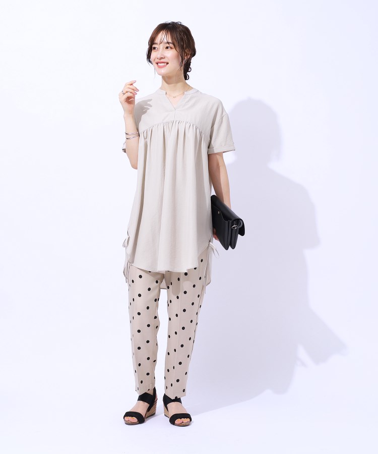 サイドリボンがほんのり甘い 大人のスキッパーチュニック サイドリボンがほんのり甘い 大人のスキッパーチュニック