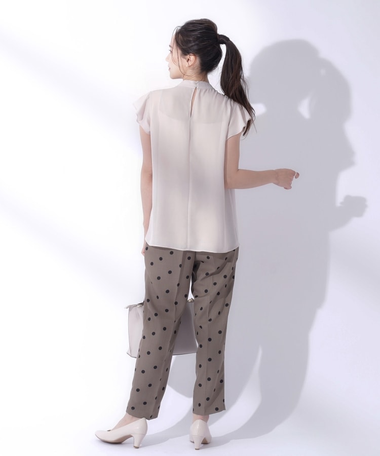 無理せずキレイ】上品華やか スタンド襟タック フレンチブラウス