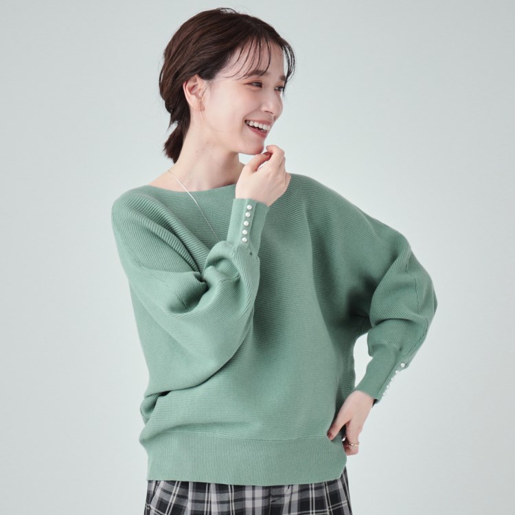 シューラルー/ドレスキップ(SHOO・LA・RUE/DRESKIP)の【高レビュー/洗える】優しく上品に リブドルマン お袖フェイクパールニット ニット/セーター