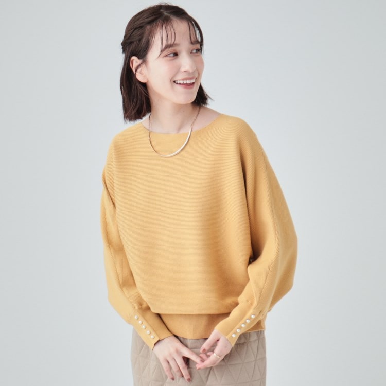 シューラルー/ドレスキップ(SHOO・LA・RUE/DRESKIP)の【高レビュー/洗える】優しく上品に リブドルマン お袖フェイクパールニット ニット/セーター
