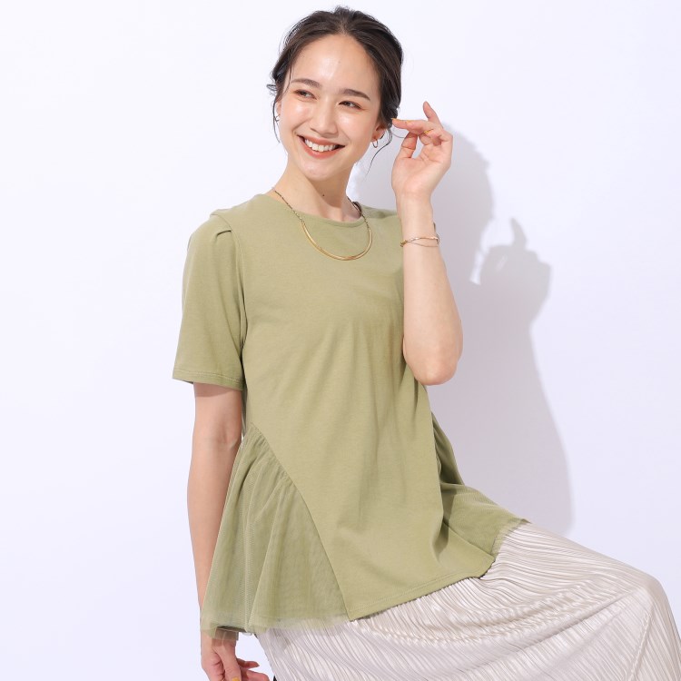 シューラルー/ドレスキップ(SHOO・LA・RUE/DRESKIP)の【自然にウエストカバー】インせず決まる サイドチュール切替Tシャツ Ｔシャツ