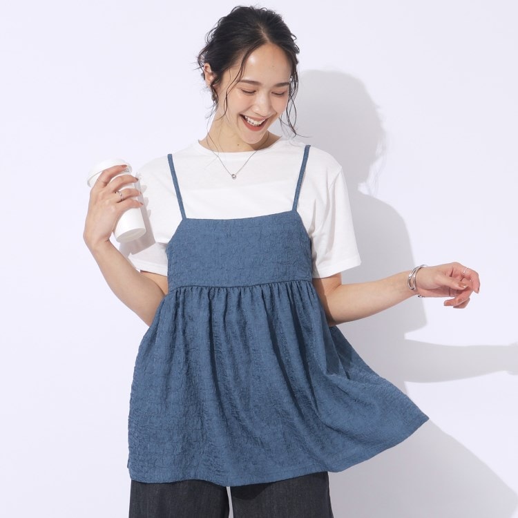 シューラルー/ドレスキップ(SHOO・LA・RUE/DRESKIP)の【2点セット】着回しを楽しめる ふくれジャカードキャミ＋Tシャツ トップス＋インナーセット