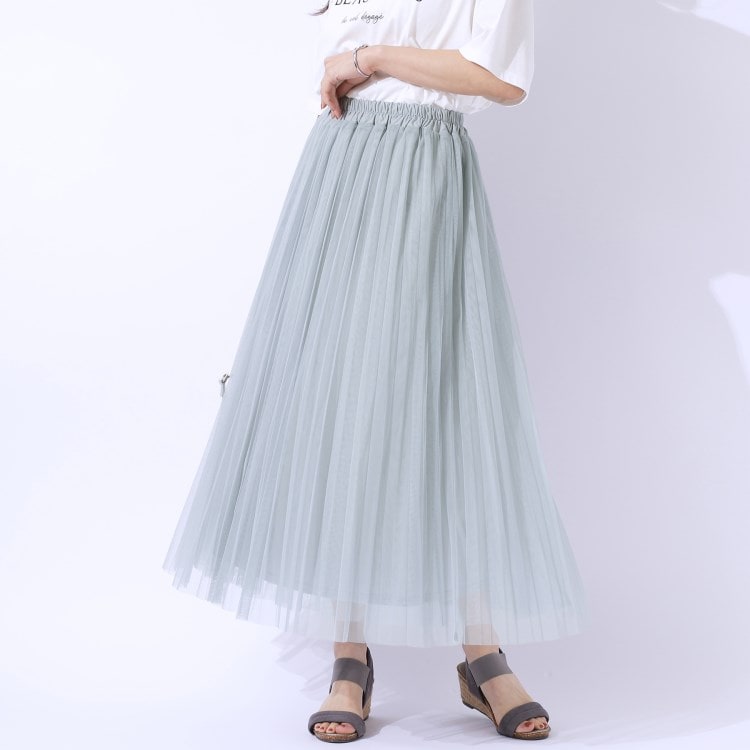 シューラルー/ドレスキップ(SHOO・LA・RUE/DRESKIP)の【高レビュー】大人のほんのり甘めなチュールプリーツスカート マキシ・ロングスカート