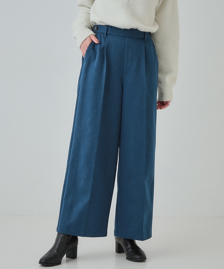シューラルー/ドレスキップ(SHOO・LA・RUE/DRESKIP)の【高レビュー/洗える】大人のきれいめスタイルに ウールフィールワイドパンツ ブルー(093)