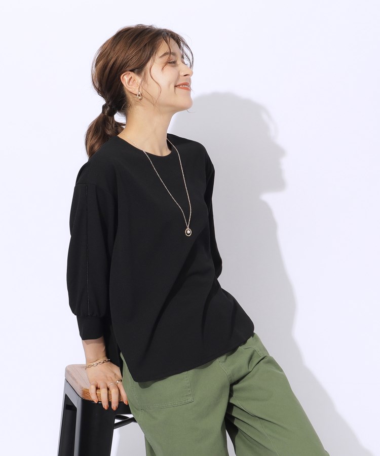 2点セット/7分袖】ネックレス付き お袖パイピングトップス 2点セット/7分袖】ネックレス付き お袖パイピングトップス