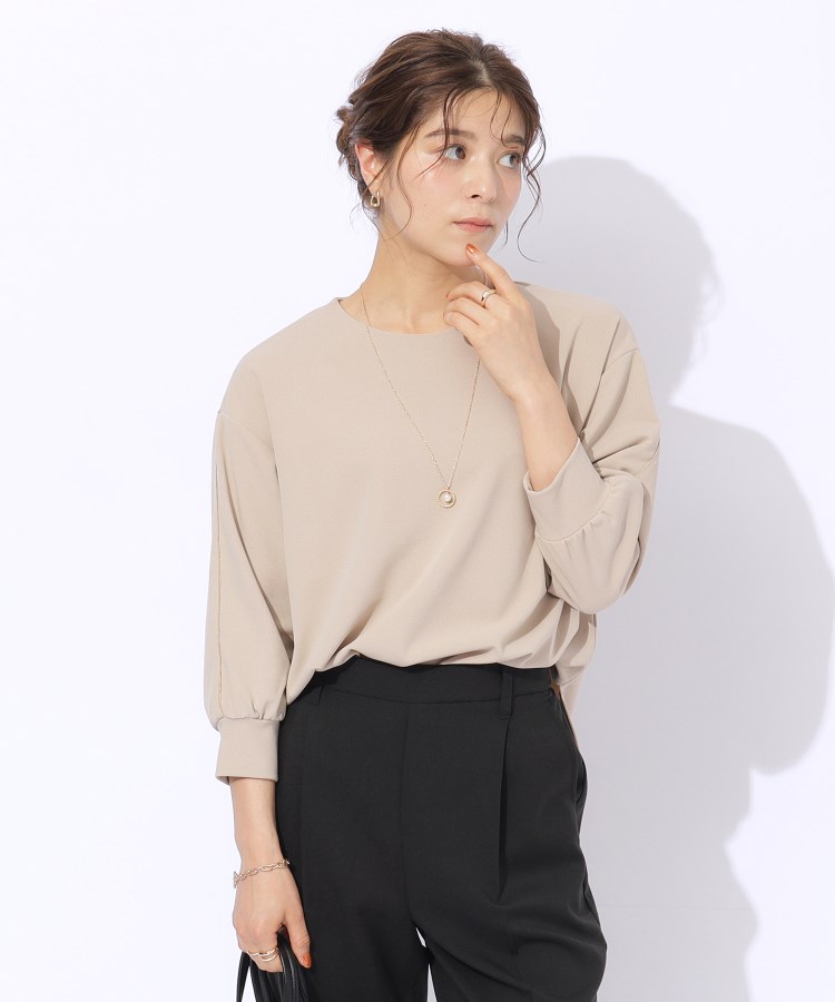 2点セット/7分袖】ネックレス付き お袖パイピングトップス 2点セット/7分袖】ネックレス付き お袖パイピングトップス