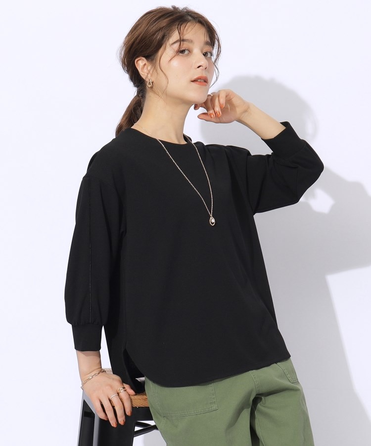 2点セット/7分袖】ネックレス付き お袖パイピングトップス 2点セット/7分袖】ネックレス付き お袖パイピングトップス