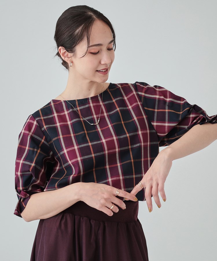 シューラルー/ドレスキップ(SHOO・LA・RUE/DRESKIP)の【洗える/イージーケア】腕周りがキレイに見える 5分袖ブラウス ボルドー(264)