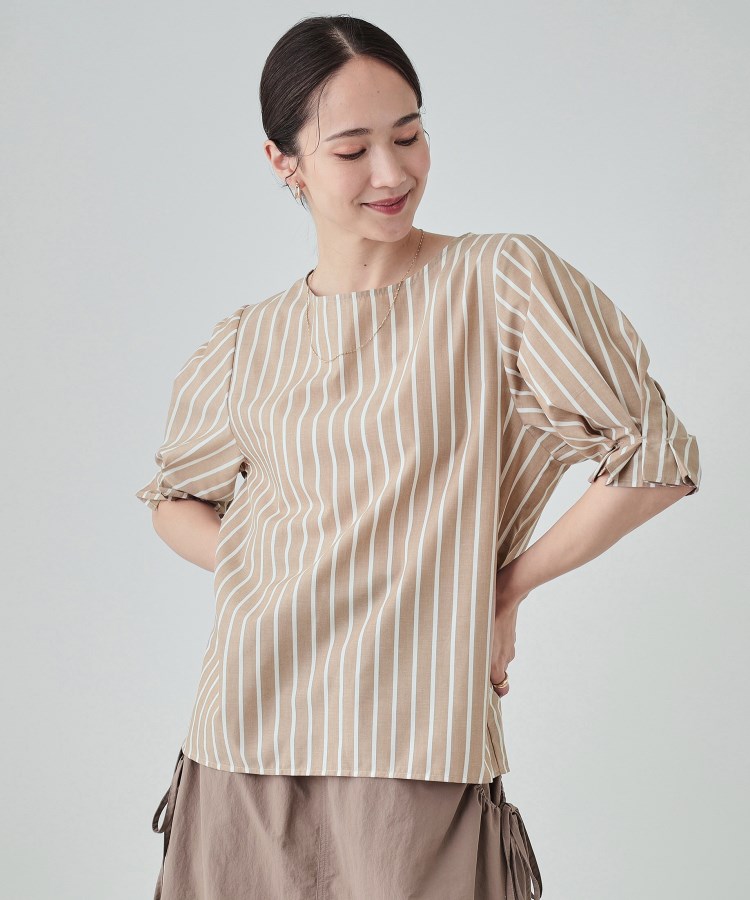 シューラルー/ドレスキップ(SHOO・LA・RUE/DRESKIP)の【洗える/イージーケア】腕周りがキレイに見える 5分袖ブラウス ベージュ(352)