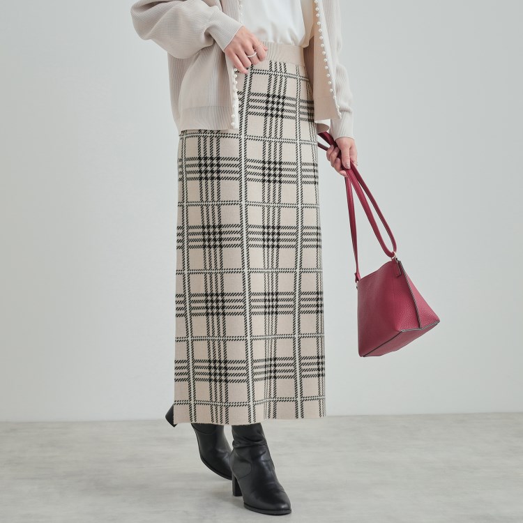 シューラルー/ドレスキップ(SHOO・LA・RUE/DRESKIP)の【高レビュー/洗える/セットアップ可】 着る度うっとり もちもちチェック柄ニットナロースカート マキシ・ロングスカート