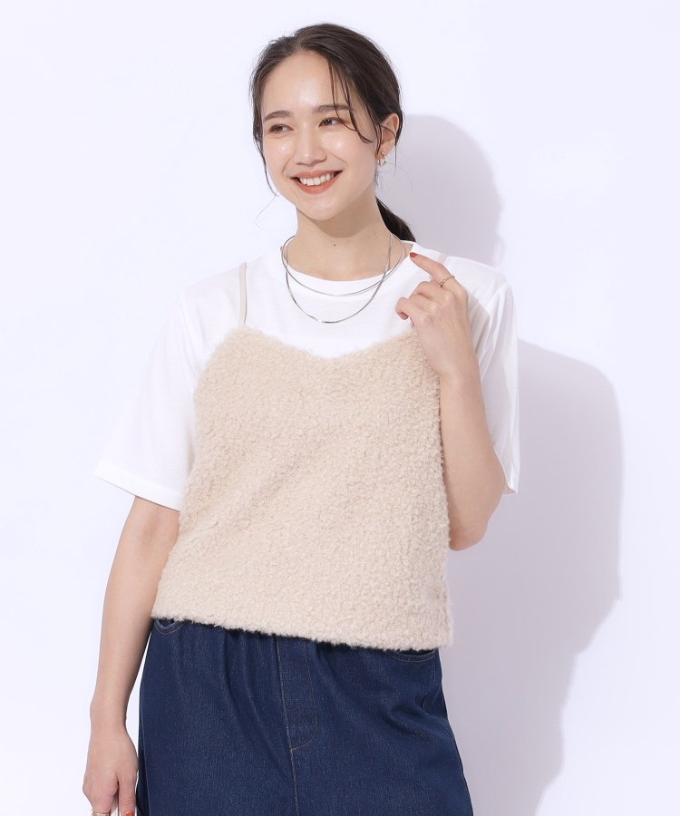 シューラルー/ドレスキップ(SHOO・LA・RUE/DRESKIP)の【2点セット】秋冬も活躍 フェイクファービスチェ×Tシャツ1