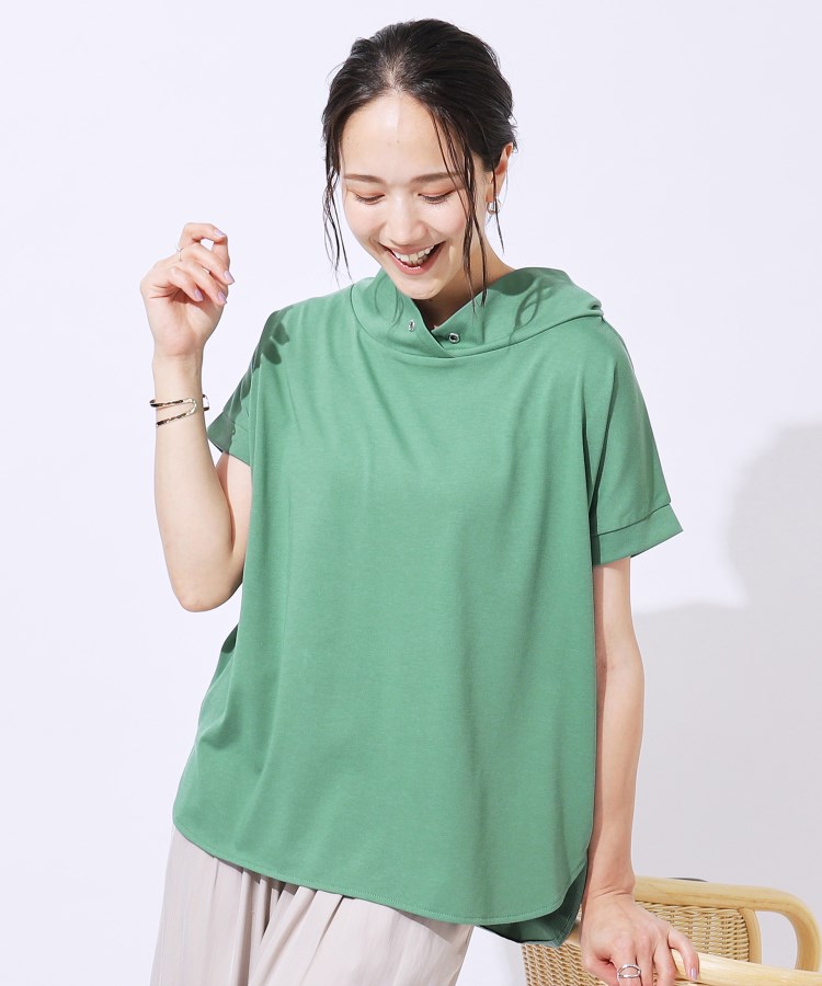 シューラルー/ドレスキップ(SHOO・LA・RUE/DRESKIP)の【高レビュー/UV】さらりと大人カジュアルな装いに 抜け襟Tシャツ グリーン(022)