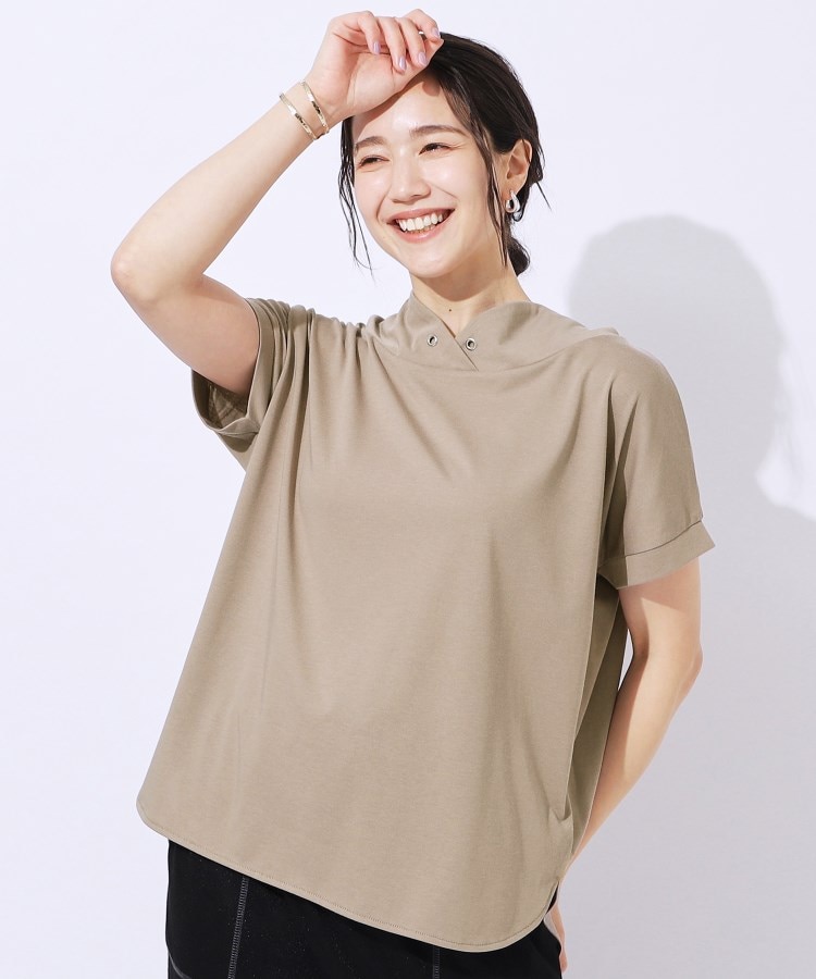 シューラルー/ドレスキップ(SHOO・LA・RUE/DRESKIP)の【高レビュー/UV】さらりと大人カジュアルな装いに 抜け襟Tシャツ カーキ(027)