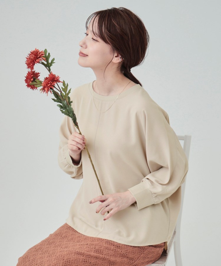 シューラルー/ドレスキップ(SHOO・LA・RUE/DRESKIP)の【洗える/洗濯後にシワになりにくい】リブ切替ドルマンブラウス ライトベージュ(051)