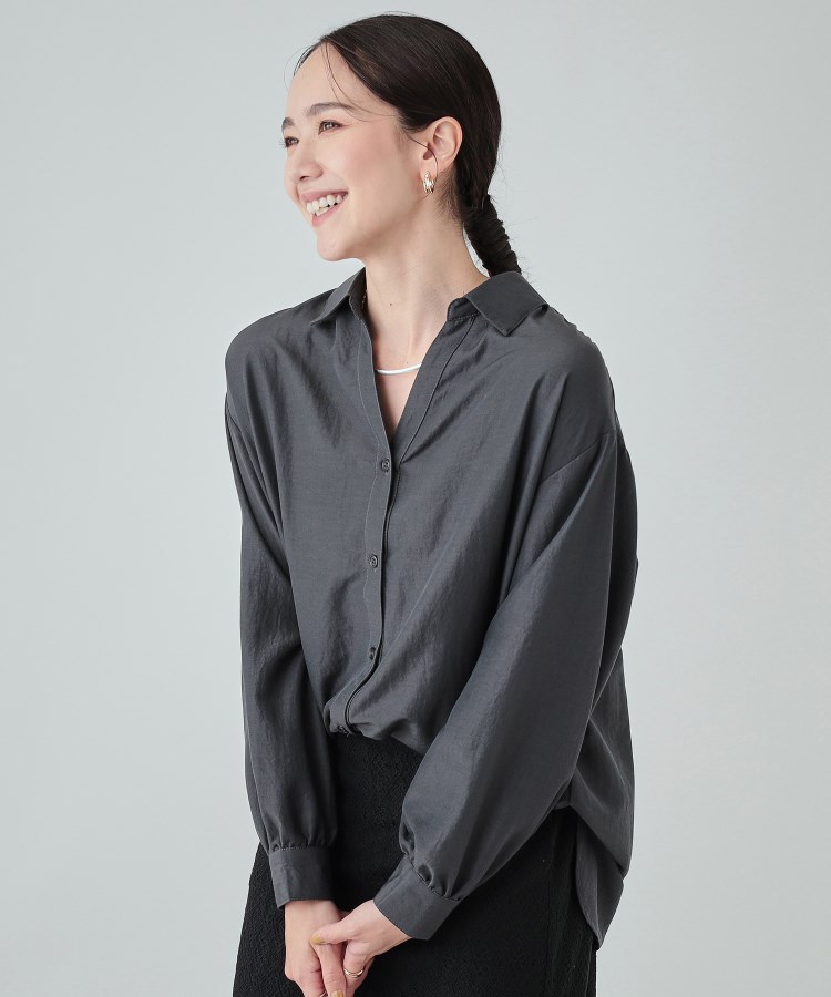 シューラルー/ドレスキップ(SHOO・LA・RUE/DRESKIP)の【無理せずキレイ】後ろ姿が引き立つ バックレースアップブラウス チャコールグレー(014)