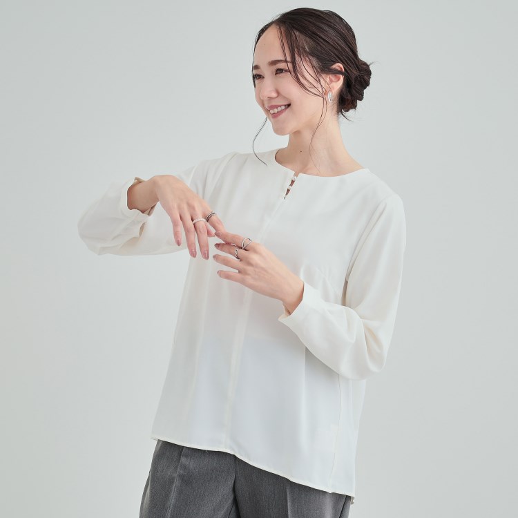 シューラルー/ドレスキップ(SHOO・LA・RUE/DRESKIP)の【通勤/セレモニー】華やかさをプラスする パール調キーネックブラウス シャツ・ブラウス
