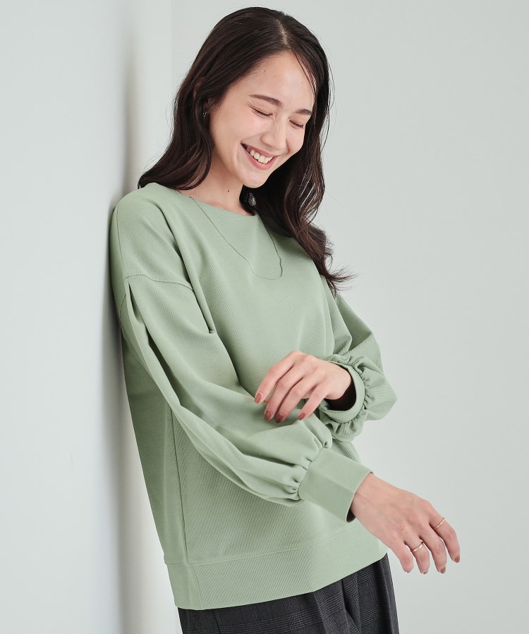 シューラルー/ドレスキップ(SHOO・LA・RUE/DRESKIP)の【洗える】きれいめ上品な 大人のパフスリーブトップス ライトグリーン(020)