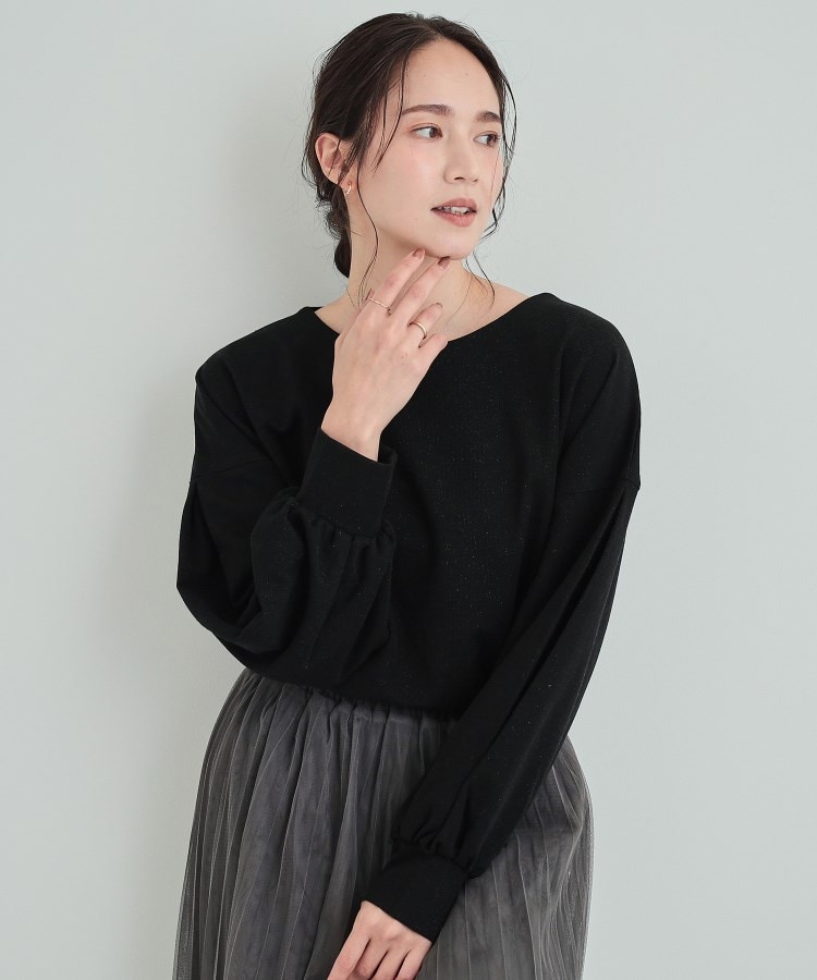 シューラルー/ドレスキップ(SHOO・LA・RUE/DRESKIP)の【洗える】きれいめ上品な 大人のパフスリーブトップス ブラック(119)