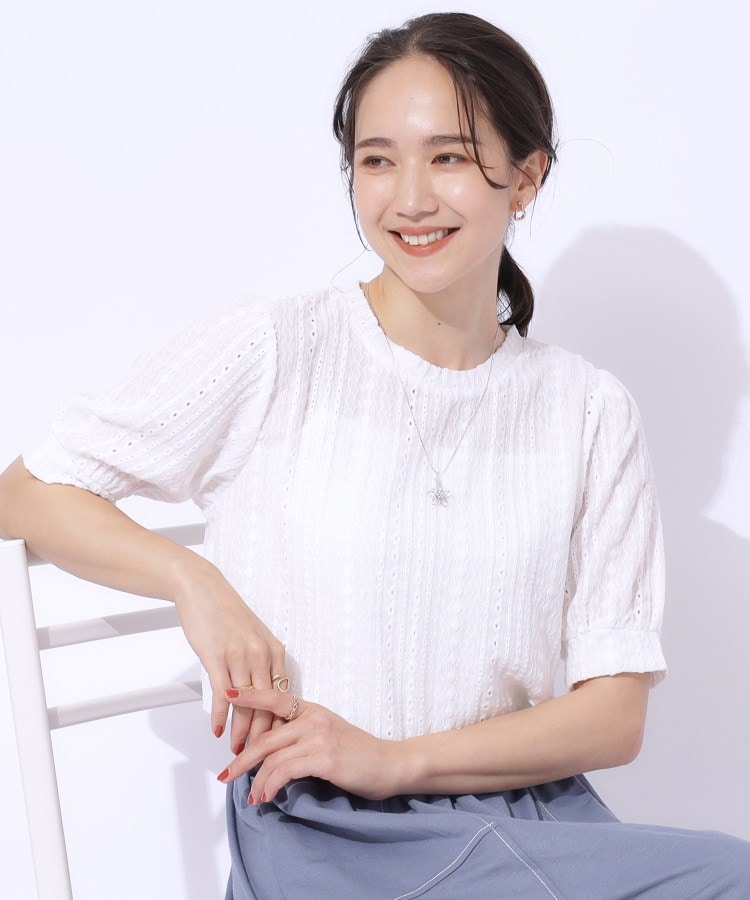 シューラルー/ドレスキップ(SHOO・LA・RUE/DRESKIP)の【高レビュー】大人フェミニンな雰囲気漂う　ジャカードレーストップス オフホワイト(003)