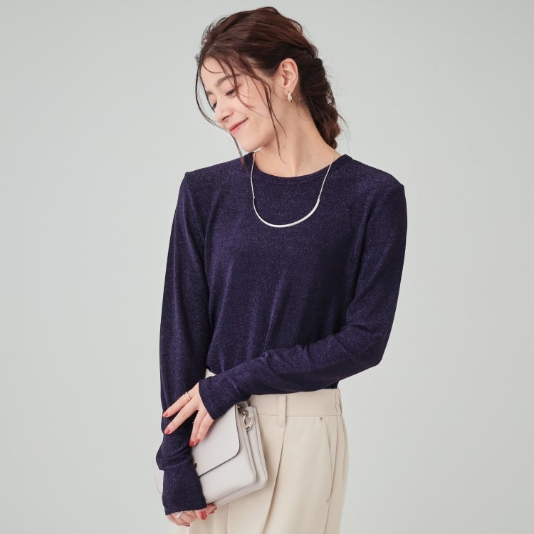 シューラルー/ドレスキップ(SHOO・LA・RUE/DRESKIP)のラメクルーネックロングTシャツ Ｔシャツ