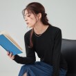 シューラルー/ドレスキップ(SHOO・LA・RUE/DRESKIP)のラメクルーネックロングTシャツ ブラック(019)