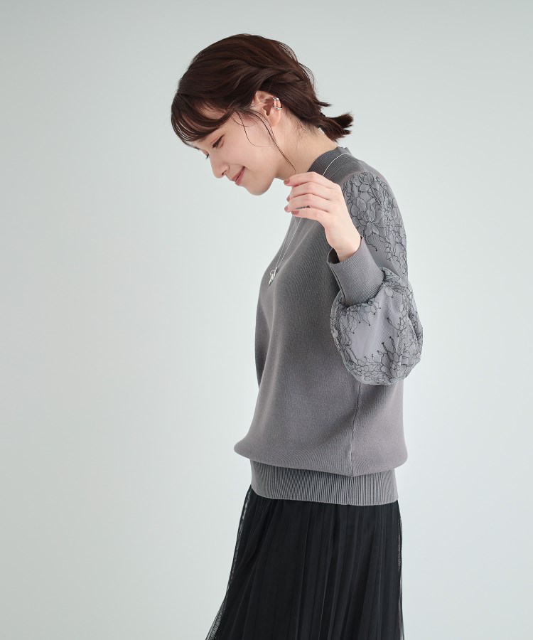 高レビュー/S-LL】大人可愛い お袖レースドッキングニット 高レビュー/S-LL】大人可愛い お袖レースドッキングニット