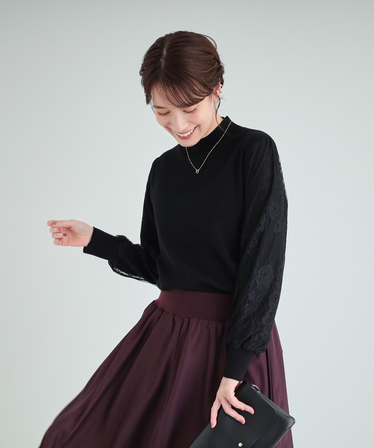 高レビュー/S-LL】大人可愛い お袖レースドッキングニット 高レビュー/S-LL】大人可愛い お袖レースドッキングニット