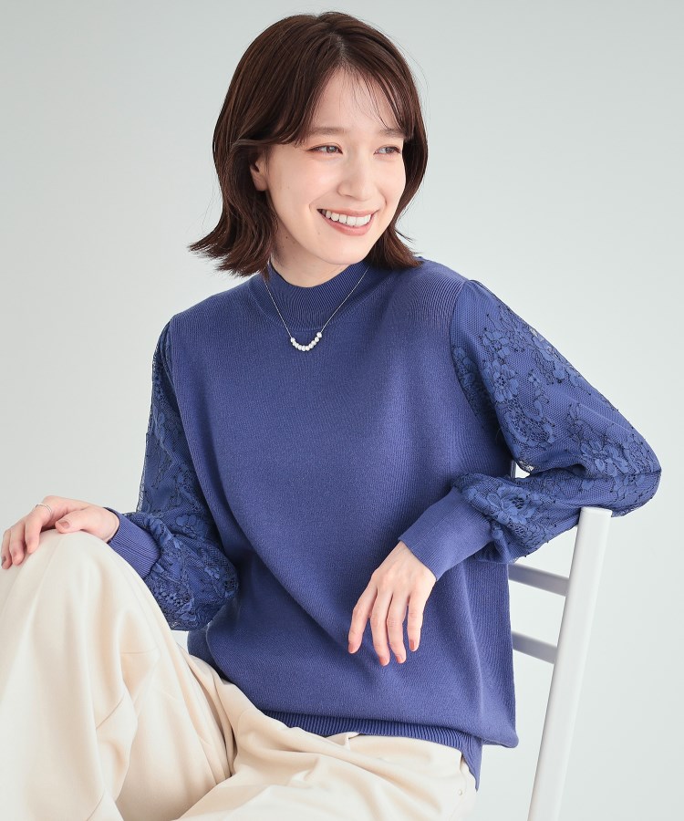 高レビュー/S-LL】大人可愛い お袖レースドッキングニット 高レビュー/S-LL】大人可愛い お袖レースドッキングニット