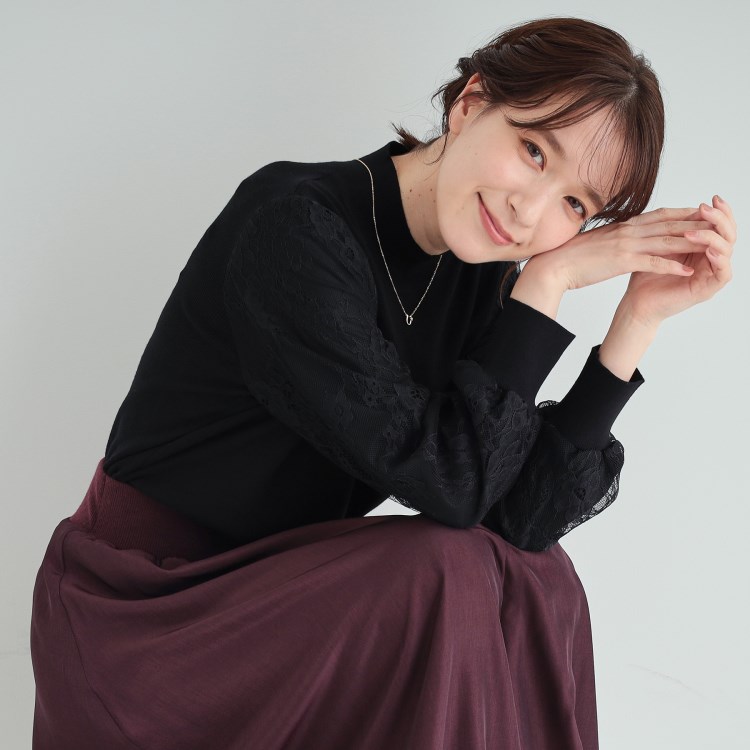 シューラルー/ドレスキップ(SHOO・LA・RUE/DRESKIP)の【高レビュー/S-LL】大人可愛い お袖レースドッキングニット ニット/セーター