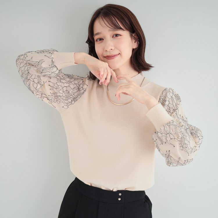 シューラルー/ドレスキップ(SHOO・LA・RUE/DRESKIP)の【高レビュー/S-LL】大人可愛い お袖レースドッキングニット ニット/セーター
