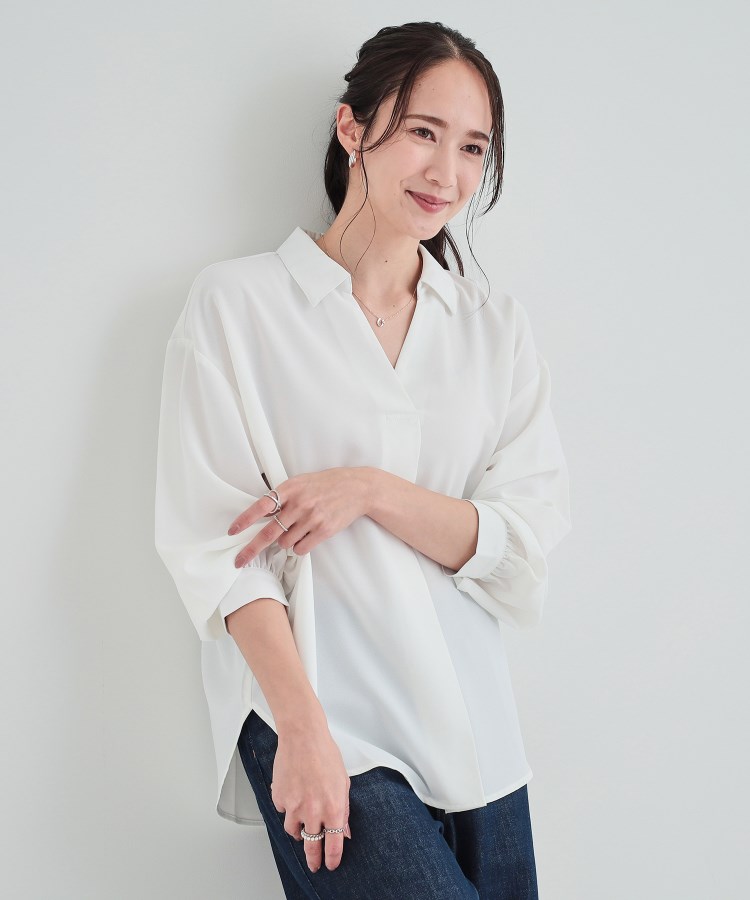 シューラルー/ドレスキップ(SHOO・LA・RUE/DRESKIP)の【高レビュー/洗える】洗濯後にシワになりにくい　こなれ見え スキッパーブラウス オフホワイト(003)