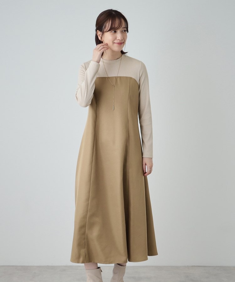シューラルー/ドレスキップ(SHOO・LA・RUE/DRESKIP)の【S-LL】楽して好印象 大人のための 異素材ドッキングフレアワンピース9