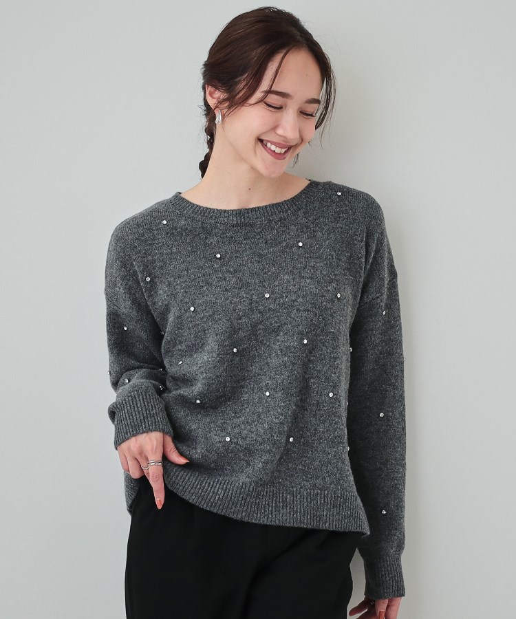 S-LL】上品でフェミニン 大人のための ふわふわビジュー付ニット S-LL】上品でフェミニン 大人のための ふわふわビジュー付ニット