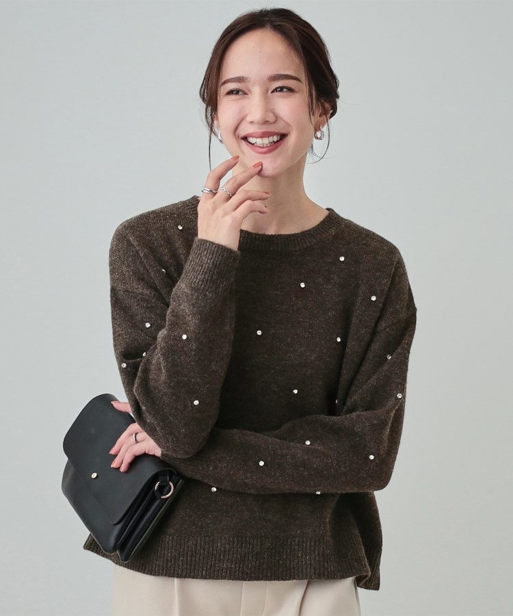 S-LL】上品でフェミニン 大人のための ふわふわビジュー付ニット S-LL】上品でフェミニン 大人のための ふわふわビジュー付ニット