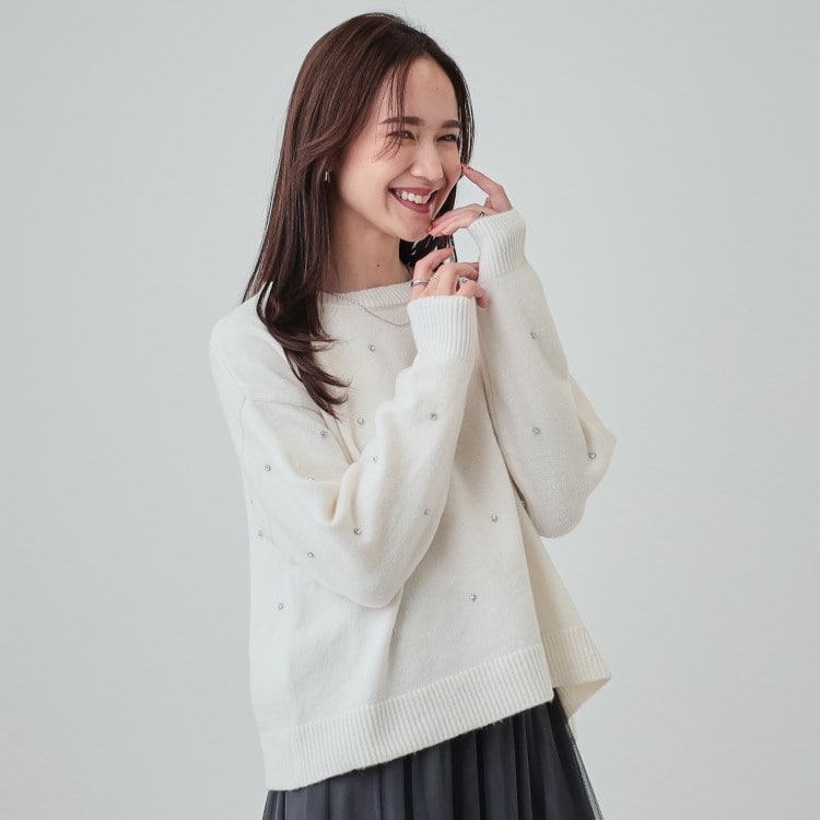 シューラルー/ドレスキップ(SHOO・LA・RUE/DRESKIP)の【S-LL】上品でフェミニン 大人のための ふわふわビジュー付ニット ニット/セーター
