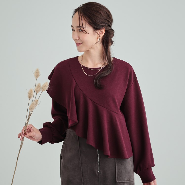 シューラルー/ドレスキップ(SHOO・LA・RUE/DRESKIP)の【洗える】ななめフリルデザイントップス カットソー