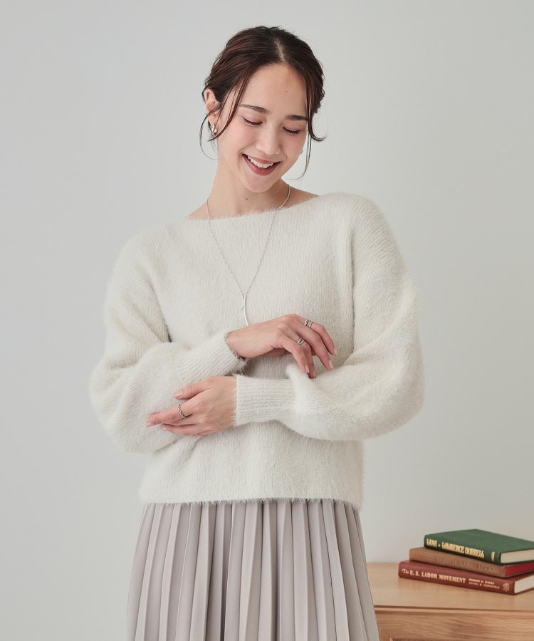 S-LL】大人上品な ラメフェザー ボートネックニット(ニット S-LL】大人上品な ラメフェザー ボートネックニット(ニット