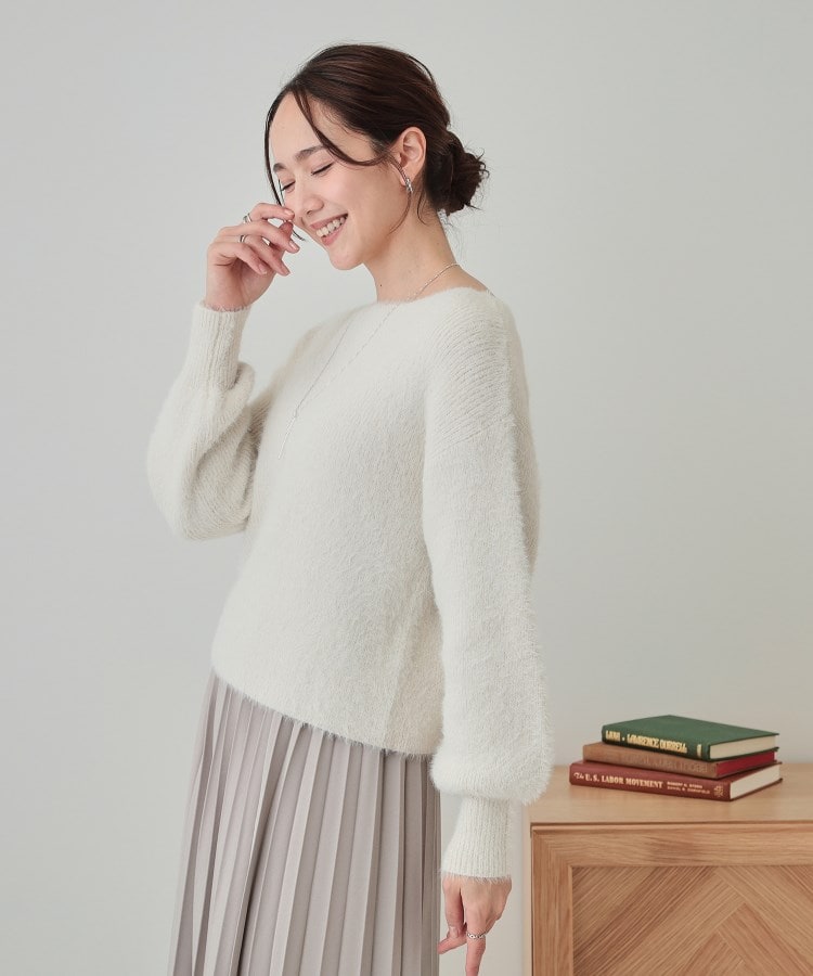S-LL】大人上品な ラメフェザー ボートネックニット(ニット S-LL】大人上品な ラメフェザー ボートネックニット(ニット