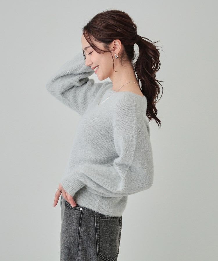 S-LL】大人上品な ラメフェザー ボートネックニット(ニット S-LL】大人上品な ラメフェザー ボートネックニット(ニット