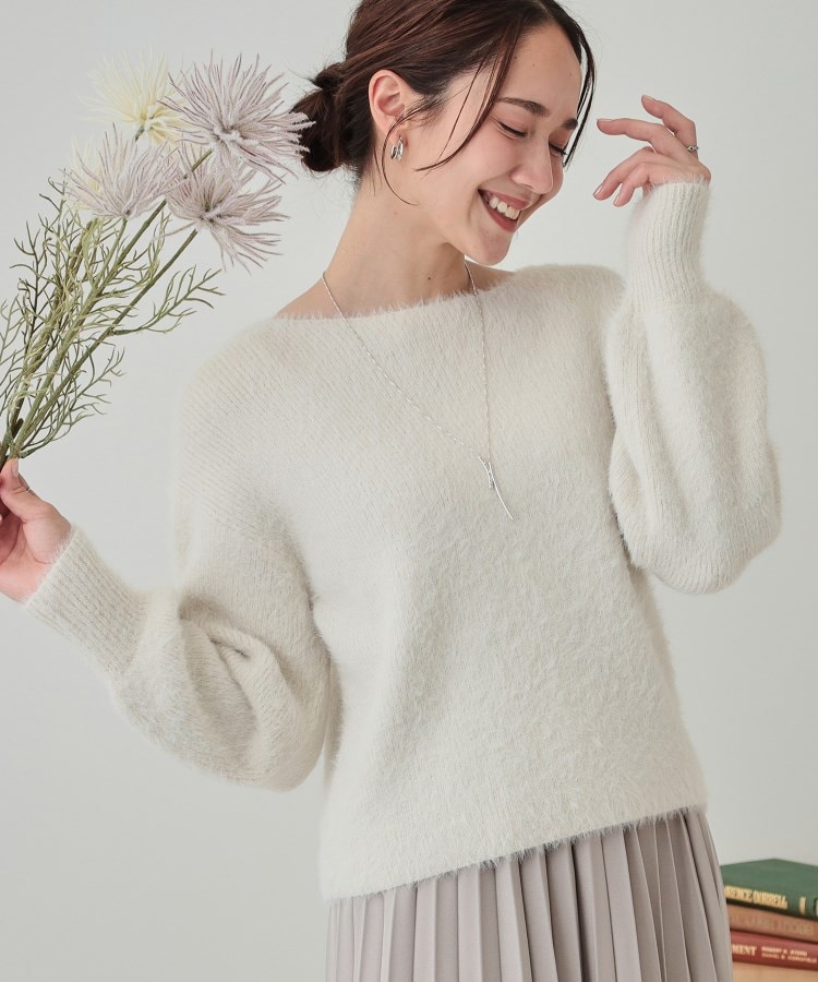 S-LL】大人上品な ラメフェザー ボートネックニット(ニット S-LL】大人上品な ラメフェザー ボートネックニット(ニット