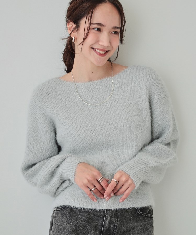 S-LL】大人上品な ラメフェザー ボートネックニット(ニット S-LL】大人上品な ラメフェザー ボートネックニット(ニット